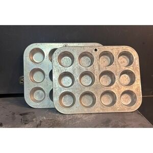 Foley Muffin Tin Set of 2 Vintage Aluminum 12 Cup Baking Pans Manitowoc WI USA
